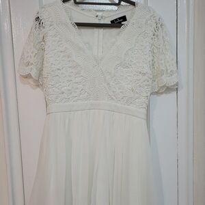 Lulus Angels In Disguise White Lace Skater Dress